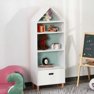 HOMCOM Estantería Infantil Librería de Madera para Niños para Libros Juguetes DVDs con 4 Estantes 1 Cajón Tablero de 2 Colores 50x30x142cm