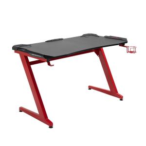 HOMCOM Mesa Gaming Escritorio para Ordenador con Portavasos Gancho para Auriculares Soporte de Gamepad y 2 Orificios Pasacables 122x66x76 cm Negro y Rojo