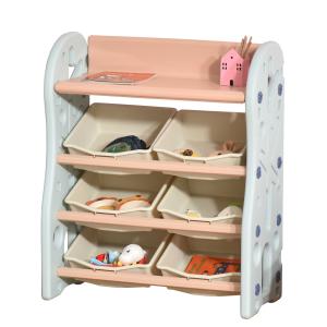 HOMCOM Estantería Infantil de Juguetes Organizador Almacenaje de Niños con 6 Cajas y Estante para Sala de Juegos Guardería Libros 76x36x92 cm Crema y Azul