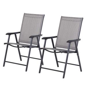 Outsunny Conjunto de 2 Sillas Plegables para Exterior Con Reposabrazos Sillas para Balcones Jardín Terraza 58x64x94 cm Gris Carga 100kg