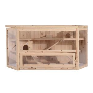 PawHut Jaula Madera para Hámster Ratoncillos Roedores Casa para Animales Pequeños 3 Niveles 115x60x58cm