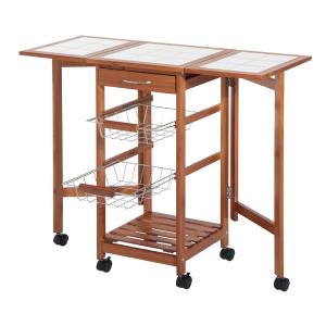 HomCom® Carrito Cocina Servicio Auxiliar Madera Metal Cromado 6 Ruedas