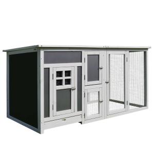 PawHut Gallinero Exterior Madera con Corredor Techo Abatible y Bandeja Extraíble Jaula para Gallinas Animales Pequeños Pollo 160x75x80cm