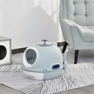 PawHut Caja de Arena para Gatos Ligero Arenero Portátil Espacio Amplio con Claraboya Cajón Basurero Pala Asa ABS 47x55x44 cm Azul