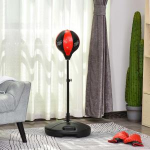 HOMCOM Saco de Boxeo para Niños Altura Ajustable con Guantes Soporte Estable Resorte de 360 Grados 38x38x87-120cm Negro y Rojo
