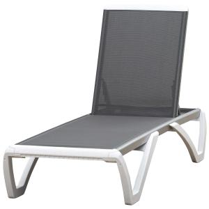 Outsunny Tumbona Reclinable de Jardín con Ruedas y Respaldo Ajustable en 5 Niveles Sillón Relax de Aluminio para Terraza Balcón Piscina 170x67,5x95 cm Gris Blanco