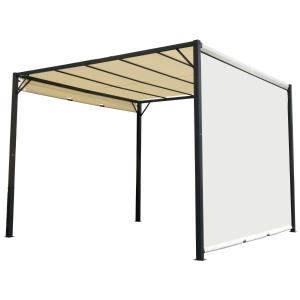Outsunny Pérgola 3x3m Gazebo Cenador con Techo Retráctil y Pared Lateral Acero Versátil para Jardín Patio o Terraza Tela Poliéster Crema