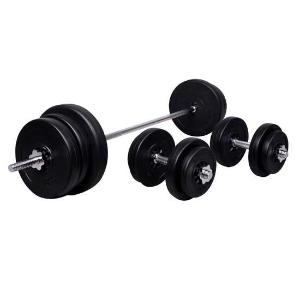 HOMCOM Juego de Pesas con Mancuernas y Barra Pesos Ajustables 2en1 con Discos para Culturismo Entrenamiento Fitness en Hogar Gimnasio Negro