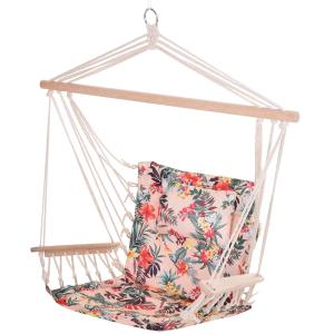 Outsunny Silla Colgante Estampado Floral Hamaca con Cojín Reposacabezas para Interior Exterior 100x106 cm Carga Máx. 105 kg