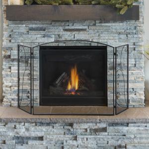 HOMCOM Biombo Chimenea de 3 Paneles Pantalla de Chimenea Plegable con Bisagras 132,5x76,5 cm Estructura de Metal Resistente Malla Decorativa Negro