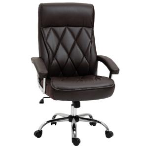 Vinsetto Silla de Oficina Ergonómica Silla de Escritorio Giratoria y Basculante con Altura Ajustable Respaldo Alto y Reposacabezas Acolchado Piel Sintética 66x69x113-121 cm Marrón