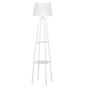 HOMCOM Lámpara de Pie Trípode de Metal Casquillo E27 de Máximo 40W con Pantalla de Lino y Estante de 2 Niveles 35,5x35,5x158 cm Blanco
