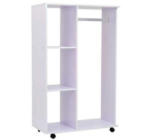 HOMCOM Armario Abierto Colgador Madera Colgador Ruedas 80x40x128cm Blanco