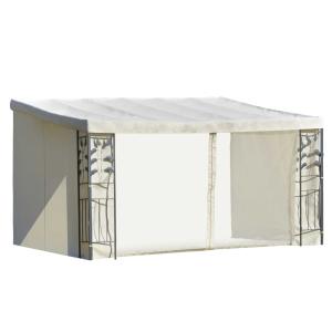 Outsunny Cenador 4x3 m Montado en la Pared con Cortinas Laterales Malla con Cremallera 4 Orificios de Drenaje para Exterior Fiestas Eventos Beige