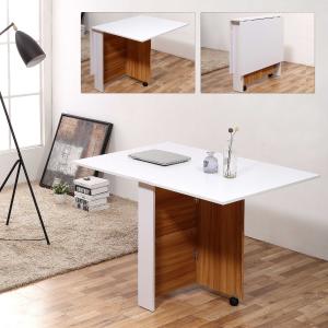 HOMCOM Mesa de Comedor Plegable con Ruedas Estante Multifuncional para Comedor Salón 3 Formas Mesa Auxiliar Mesa Auxiliar Blanco y Madera