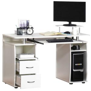 HOMCOM Mesa de Ordenador PC Mesa Escritorio con Múltiples Estantes Bandeja de Teclado Soporte CPU y 2 Cajones para Oficina 120x55x85 cm Blanco