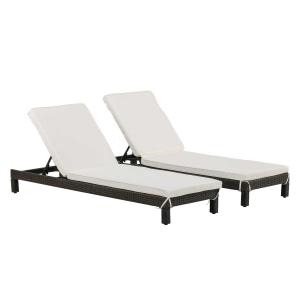 Outsunny Set de 2 Tumbonas de Ratán Chaise Longue con Cojines Acolchados Cubierta Impermeable Silla para Exterior Jardín Patio Terraza