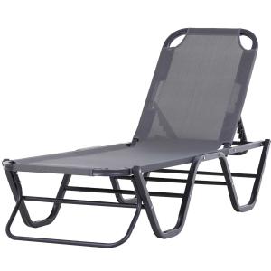 Outsunny Tumbona de Jardín con Respaldo Ajustable en 5 Posiciones de Aluminio y Texteline para Terraza Patio Exterior 163x58,5x91 cm Gris