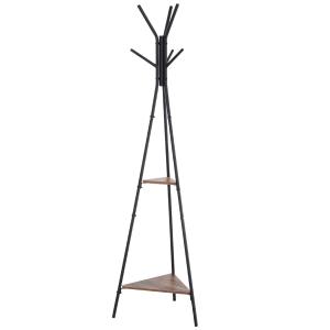 HOMCOM Colgador de Ropa Perchero de Pie Metálico Perchero Forma de Árbol para Colgar Ropa Bolsas 6 Ganchos con 2 Estantes 32.5x45.5x182cm