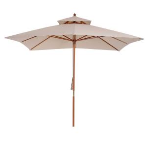 Outsunny® Sombrilla Parasol de Bambú Madera para Jardín Terraza Patio Playa Doble Techo Rectángulo Mástil de 48mm Crema 3x3m