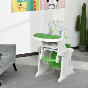HOMCOM Trona para Bebés 3 en 1 para +6 Meses Multifuncional Ajustable en 3 Posiciones Respaldo Alto Acolchado con 2 Bandejas 57x59x105cm Verde