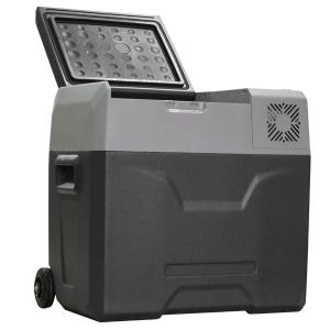 HOMCOM 50L Nevera Portátil Eléctrica con Compresor Mini Refrigerador de Coche con Pantalla Táctil Ruedas y Asa 12/24V CC o 110V-240V CA para Hogar 58,6x37,8x54,5 cm Gris