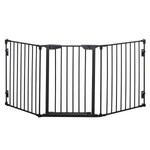 PawHut Barrera de Seguridad para Mascotas Rejilla de Protección Plegable de 3 Paneles con Cierre Inteligente para Escalera Pasillo 180x74,5 cm Negro