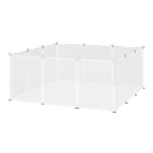 PawHut Valla para Animales Pequeños Jaula Modular de Metal con 12 Paneles 24 Conectores para Conejos Cobayas y Cachorros 105x105x45 cm Blanco
