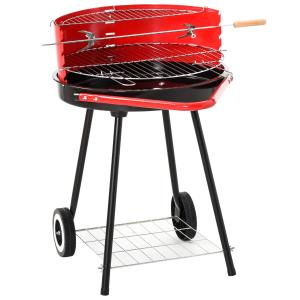 Outsunny Parilla Barbacoa de Carbón con Rejilla a Diferentes Alturas Parilla de Calentamiento con Estante Redondo 51x70x75,5 cm Rojo y Negro