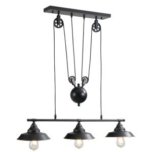 HOMCOM Lámpara Colgante de Estilo Industrial Lámpara de Techo Retro con Poleas Bola de Contrapeso Altura Ajustable 90x22x89-180cm Negro