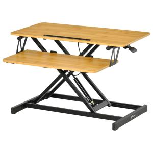 Vinsetto Soporte Elevador de Monitor Ordenador con Altura Ajustable Estante para Teclado y Ranura de Tableta Extraíble Elevador de Gas 80x40x13,5-51 cm Madera Natural