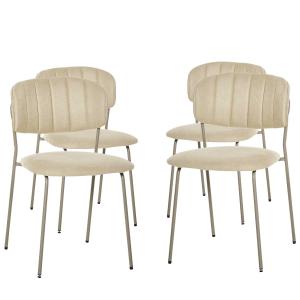 HOMCOM Juego de 4 Sillas de Comedor Apilables con Patas de Metal Estilo Moderno Nórdico para Cocina Bar Restaurante Carga Máx. 100 kg 49,5x55x81 cm Beige