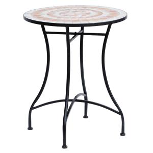 Outsunny Mesa de Jardín Mesa Mosaico Cerámica y Redonda Mesita de Café para Terraza Balcón Φ60x71cm Negro Naranja y Blanco