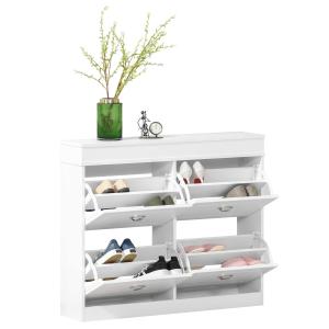 HOMCOM Mueble Zapatero de 4 Puertas Zapatero Estrecho con Estantes Ajustables y Extraíbles Capacidad de 16 Pares para Pasillo Entrada Recibidor 98x24x83 cm Blanco