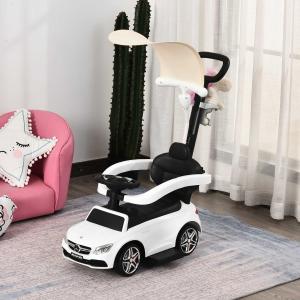 HOMCOM Carrito para Niños Mayores de 1 Año Cochecito Automóvil Diseño 3 en 1 Empujador Andador Función de Bocina 84x40x83 cm Blanco