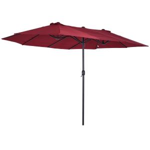 Outsunny Sombrilla Doble Parasol Grande 4.6x2.7m Sombrilla Jardín Patio con Manivela Manual Resistente al Agua y Protección Solar UV para Terraza Playa Piscina