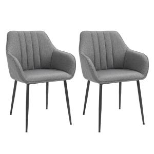 HOMCOM Juego de 2 Sillas de Comedor Decorativas Tapizadas en Lino Transpirable con Respaldo Ergonómico Reposabrazos y Patas de Metal 59,5x56,5x81 cm Gris