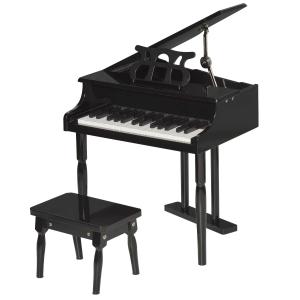 HOMCOM Piano de Cola Electrónico 30 Teclas con Atril Taburete Piano para Niños de Contrachapado Cubierta Pintura 52x50x49 cm Negro