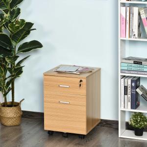 Vinsetto Cajonera de Oficina con 2 Cajones Espacio para Documentos en Tamaño A4 5 Ruedas Cerradura y Frenos 40x49x58 cm Natural