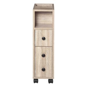 kleankin Armario de Baño Mueble para Baño Espacio Limitado con Ruedas Universales 2 Frenos Estantes Abiertos Armario Cajón 18x30x68,5 cm Madera Roble