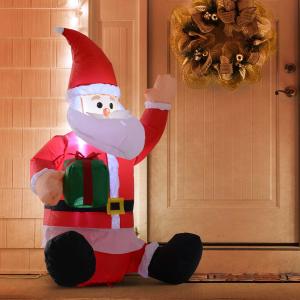 HOMCOM Papá Noel Hinchable 1.2m Santa Claus Inflable con Regalo Decoración Navidad Iluminación LED con inflador para Interior y Exterior 70x50x120cm