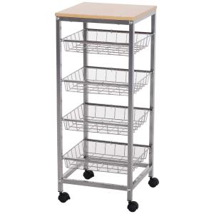 HOMCOM Carro Multiusos de Cocina con Ruedas Carrito Auxiliar Verdulero Frutero 36,5x36,5x89cm Carga Máx. 20kg