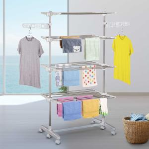 HomCom Tendedero de Ropa tipo Colgador Móvil Blanco y Acero Inoxidable (80-142)x55x172 cm