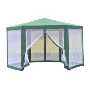 Outsunny Carpa Gazebo tipo Pabellón 390x250 cm Cenador con Mosquitera para Jardín Terraza o Patio – Poliéster y Hierro - Color Verde