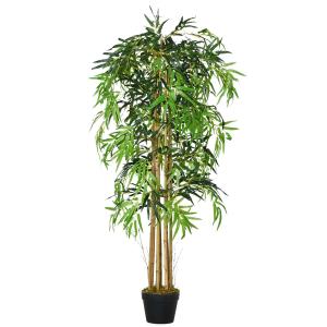 Outsunny Bambú Artificial 150cm con Maceta Árbol Planta Sintética Realista Decorativa para Casa Jardín Oficina Ø18x150 cm Verde