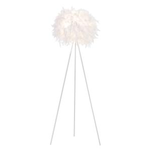 HOMCOM Lámpara de Pie con Trípode de Metal y Pantalla de Plumas con Interruptor de Pie Estilo Moderno para Dormitorio Sala de Estar Salón Estudio 54x54x147 cm Blanco