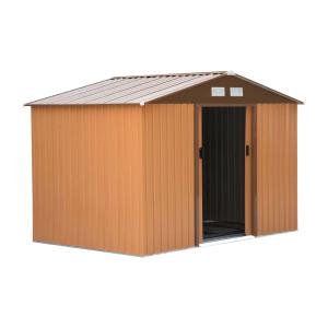 Outsunny Caseta de Jardín tipo Cobertizo Metálico para Almacenamiento de Herramientas 277x195x192 cm Ocre Oscuro