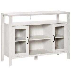 HOMCOM Aparador de Cocina Mueble Auxiliar de Comedor con 2 Armarios con Puerta de Vidrio Estante Ajustable Compartimentos Abiertos 116x39,5x86,5 cm Blanco