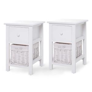 HOMCOM Conjunto de 2 Mesillas de Noche Multifuncional Mesa Auxiliar para Salón Dormitorio con 1 Cajón 1 Cesto Blanco 28x31x45cm Carga Max 20kg