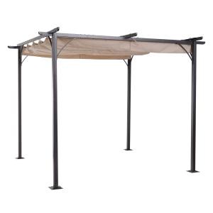 Outsunny Cenador con Techo Retráctil Pérgola 3x3m para Jardín Terraza o Patio Gazebo con Tela Poliéster Resistente al Agua y UV Color Beige